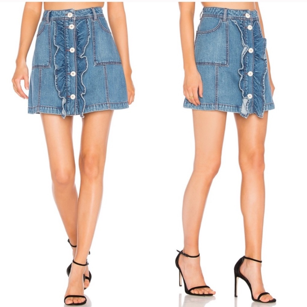 🦋 Ganni Ruffled Button Down Denim Jean Skirt